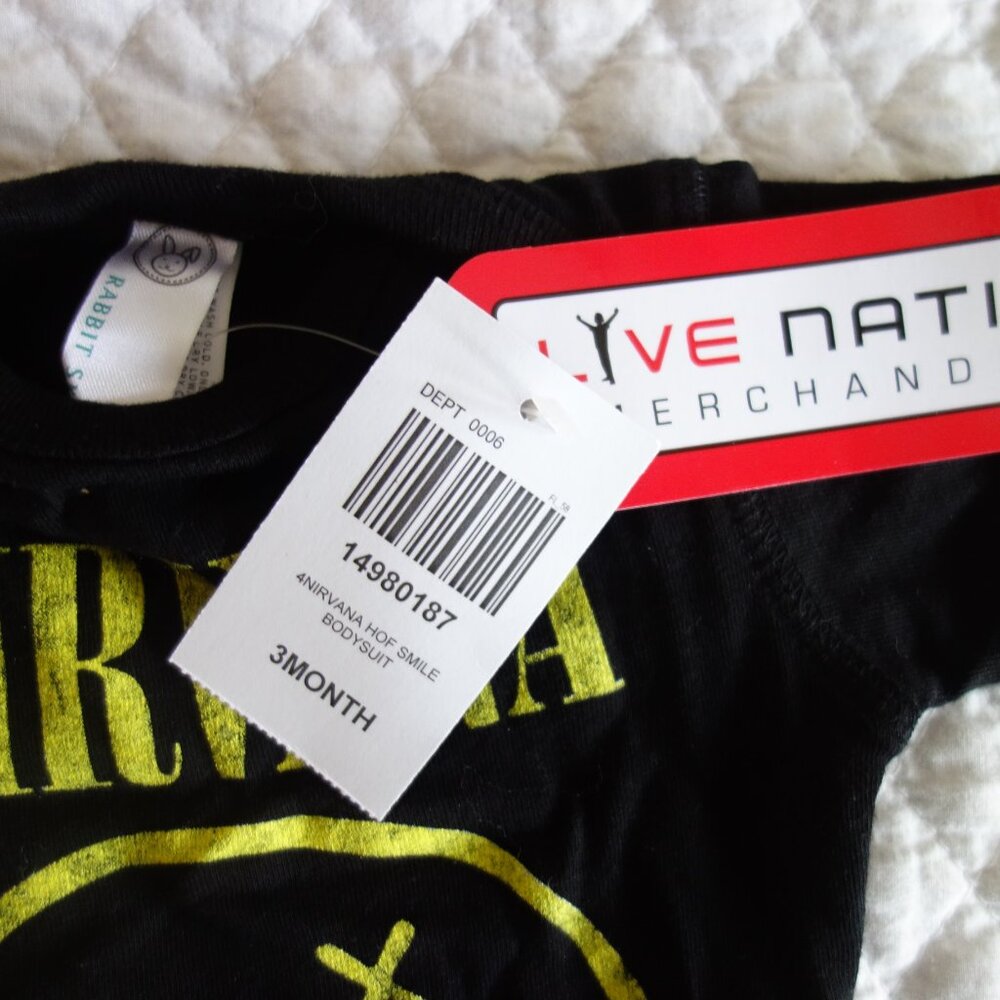 NWT HOT TOPIC Nirvana Smile Black One-Piece Bodysuit – Infant 3 month - Picture 3 of 4